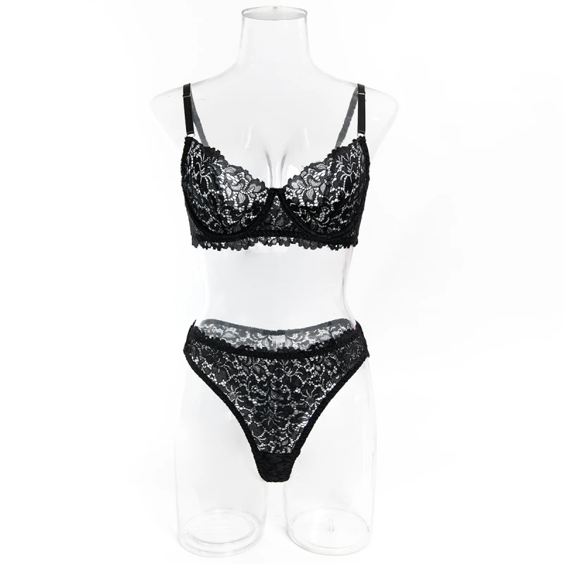 Bikini lace lingerie with underwire, push-up, anti-sagging, sexy hollow-out bra and swimsuit two-piece set