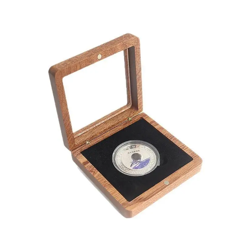 New Silver Coin  Badge Box Black/White Badge Ancient Coin Collection Box Sapele Wood Window Box Gift Box