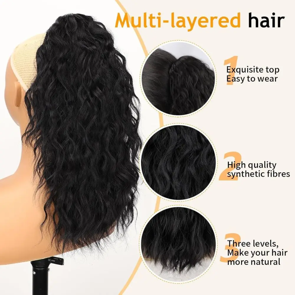 Fashion Long Curly Wave Ponytail Extension Synthetic Hairpiece Corn Perm Style Natural Looking Daily Cosplay Hair Item