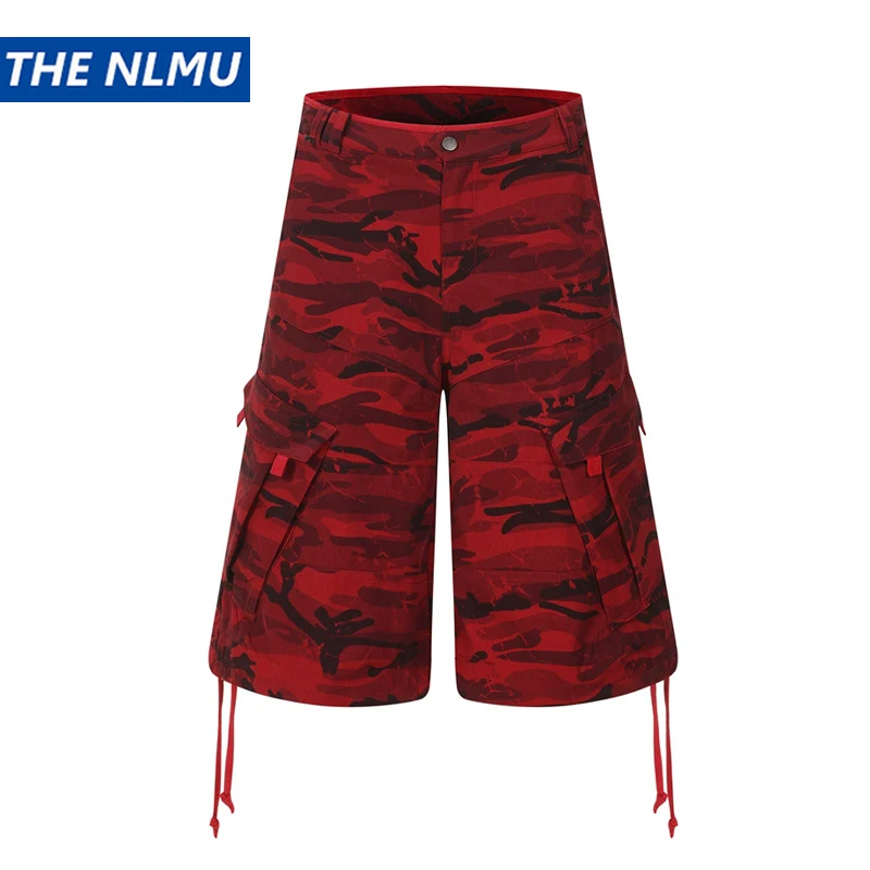 American Streetwear Camo Cargo Shorts Men Multi Pocket Loose Wide Leg Casual Summer Five Point Pants Trendy Brand Bottoms