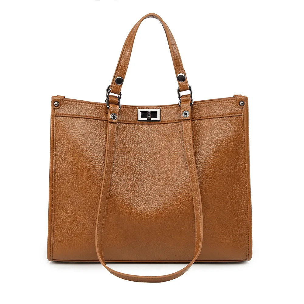 Large-Capacity Tote Bag for Women, Suitable for Commuting to Work, Simple and Versatile Shoulder Bag, Business Briefcase, Laptop Bag, Textured Lychee Pattern Crossbody Bag