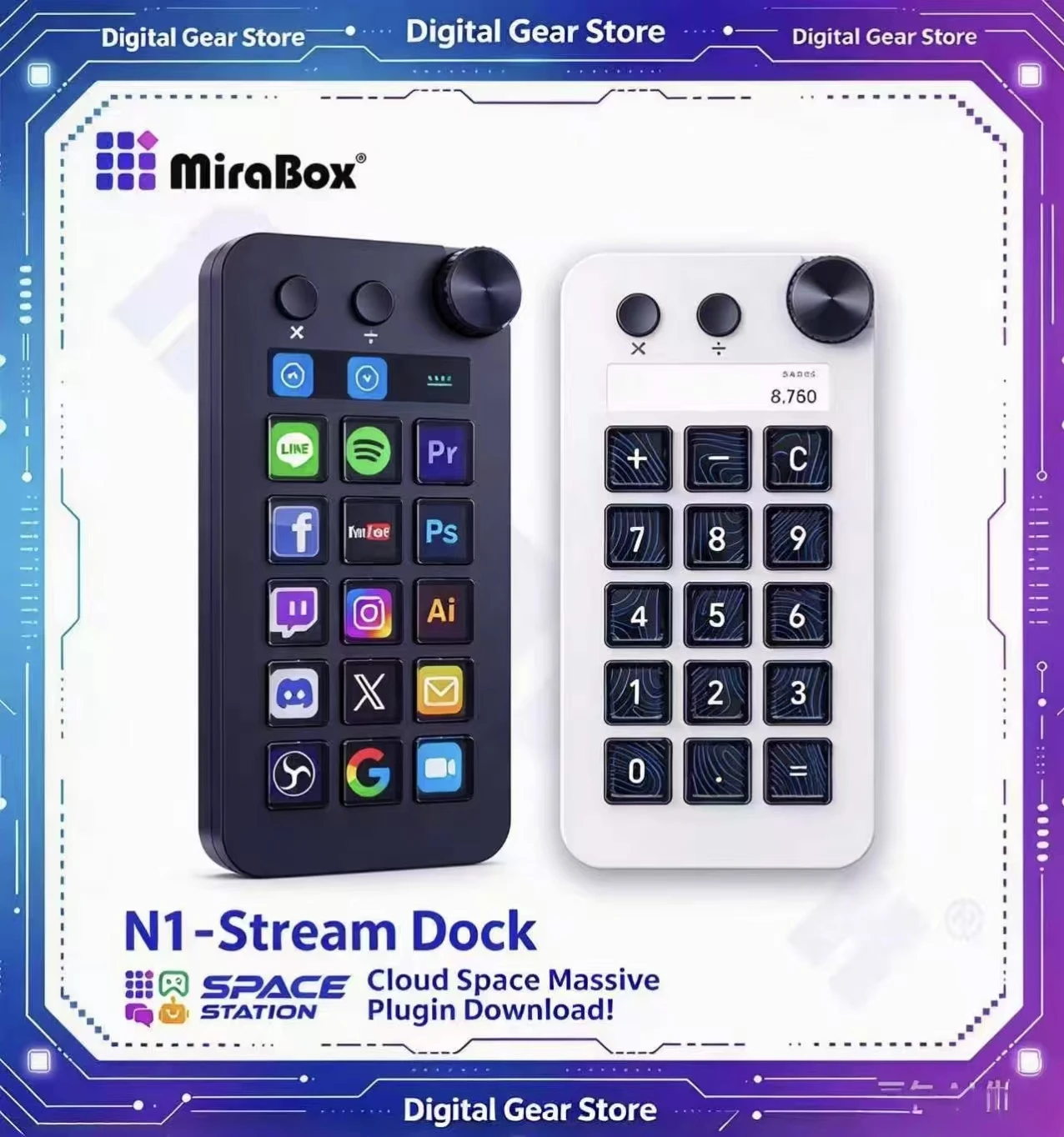 MiraBox N1 Stream Deck Controller Macro Pad with Screen Knob Programmable Keys Visual Customization Desktop Console for Office