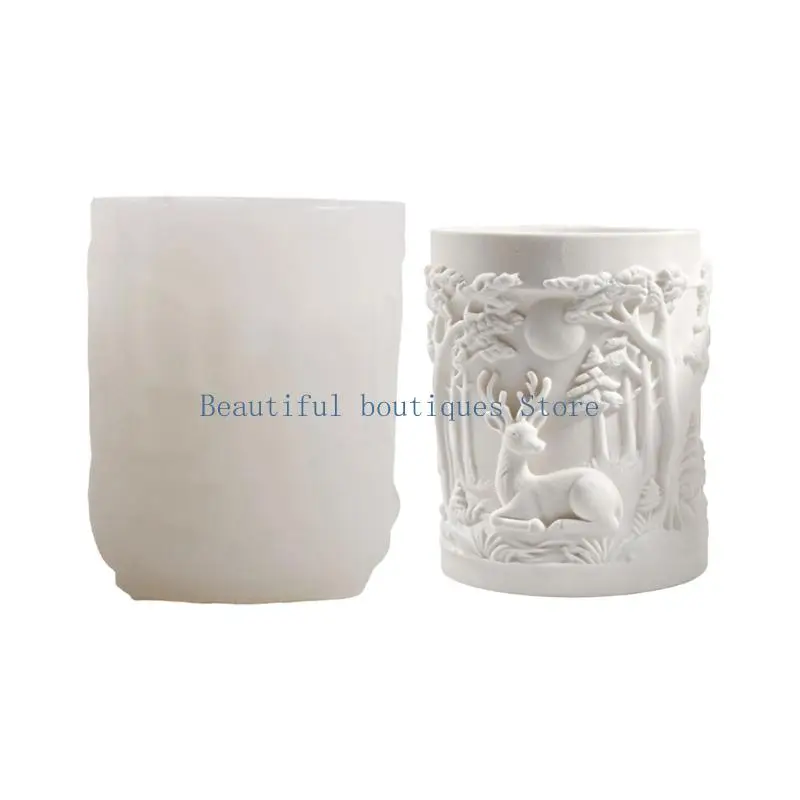 U4LF Cylindrical Relief Casting Form for Resin, Cement, and Concrete Projects, Silicone Candle Holder Mold for Planters and