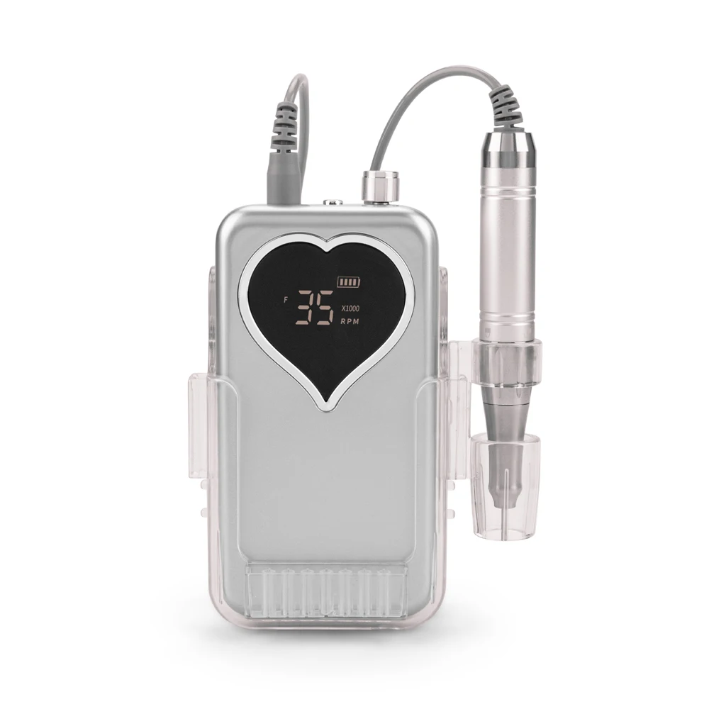 Coreless Heart Desktop Base Electric Nail Drill Machine User-friendly 35000rpm Drill Set for Manicure Pedicure Rechargeable