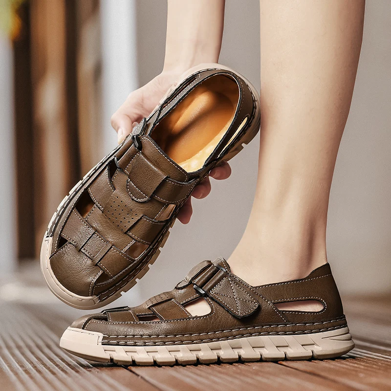 Casual, Breathable Beach Sandals with Strapped Toes: Street-Style, Versatile, Plus-Size Men's Shoes