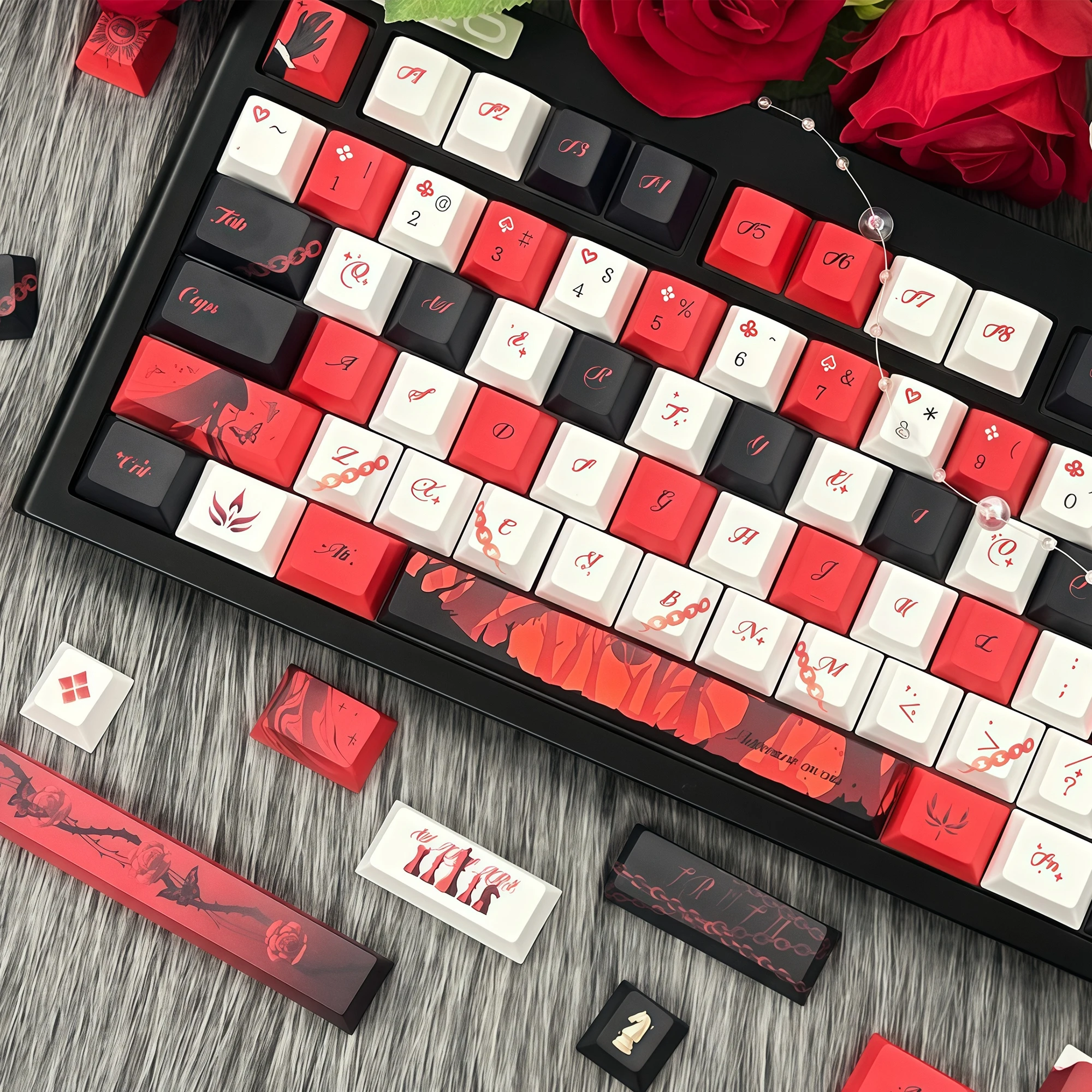 142 Keys Red Black Keycaps Chreey PBT Transparent Key Caps for Made68 Mad68 Wooting 60 Mechanical Keyboard 7u/2.25u/2.75u ISO