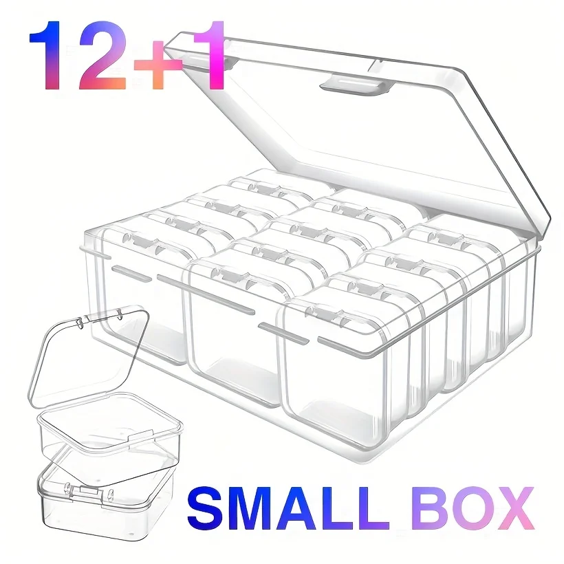 12pcs+1pc Mini Clear Plastic Beads Storage Box, Small Empty Organizer Box With Hinged Lid For Storage Of Small Items, Jewelry