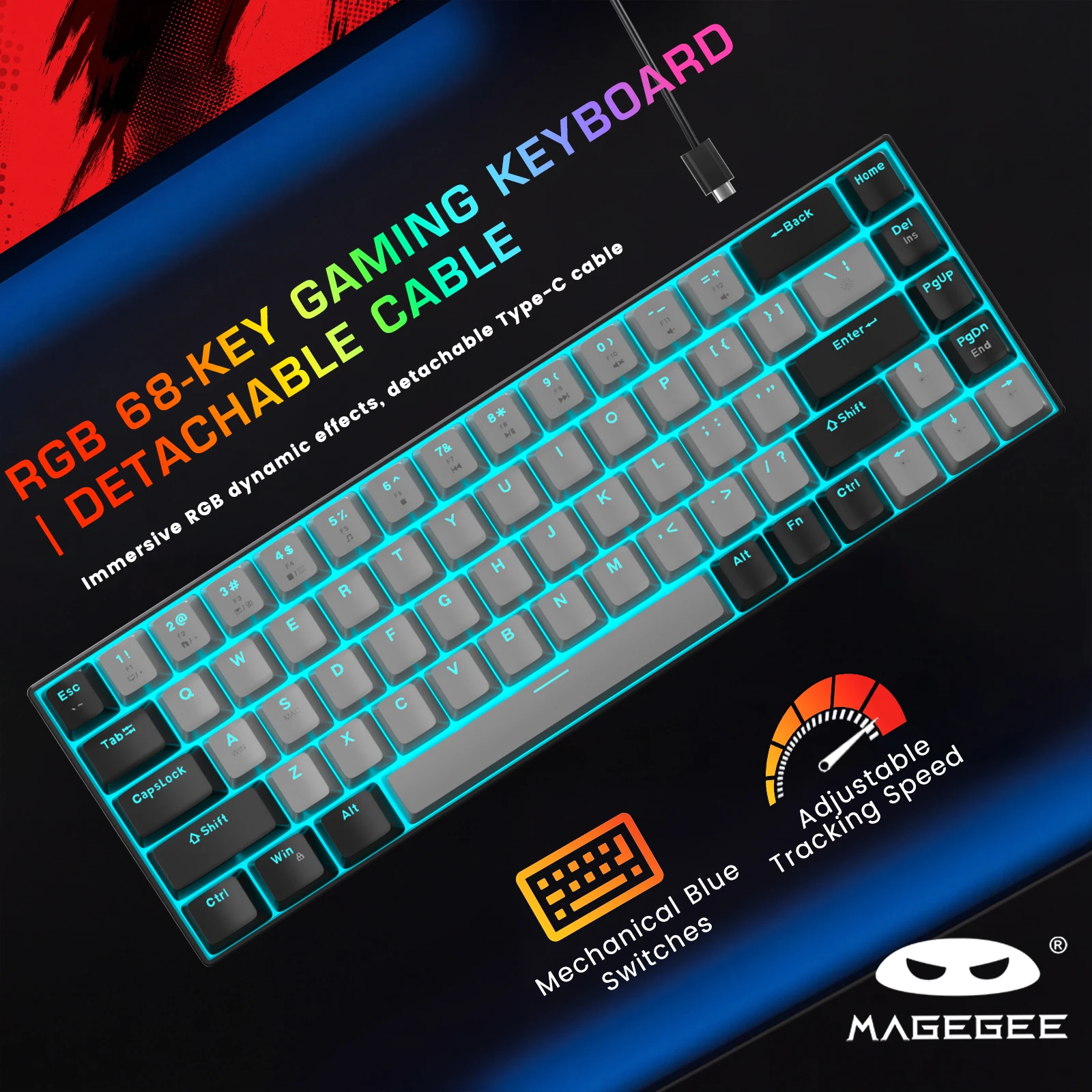 MageGee MKBox 60% Mechanical Keyboard 68 Keys Compact Mini Wired Gaming Keyboard LED Backlit Detachable TypeCFor PC Gamer