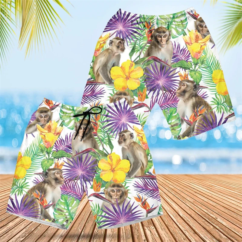Playful Monkey Graphic Short Pants For Men Clothes Fashion Hip Hop Beach Shorts Funny Animal Trunks Casual Aloha Kids Trousers