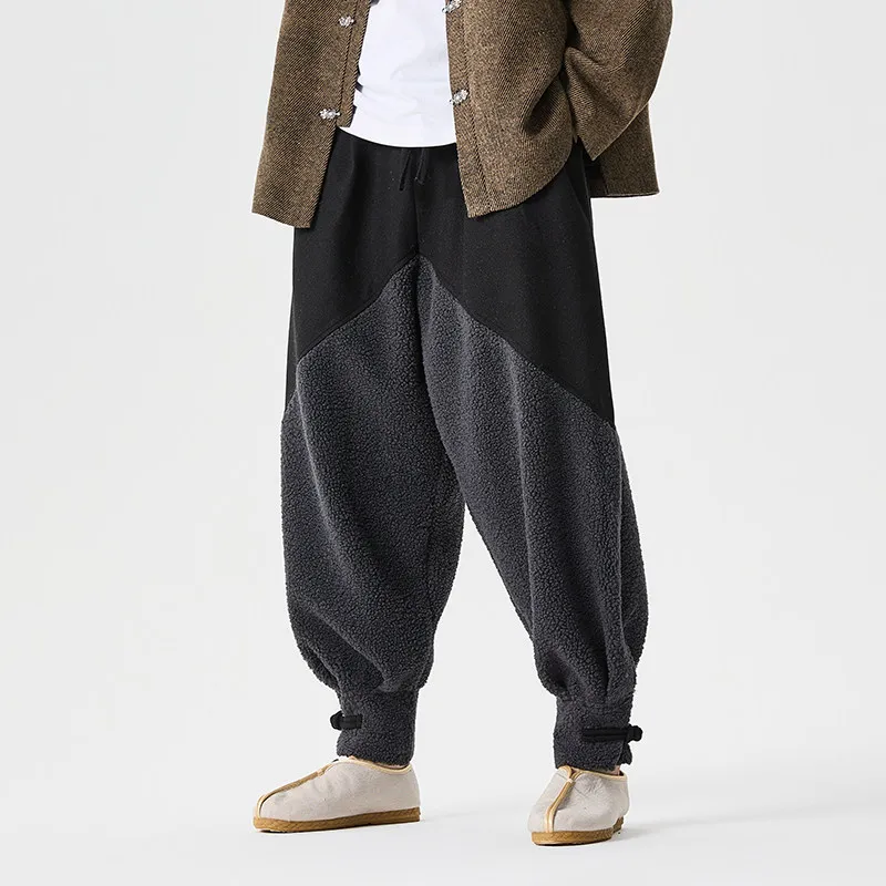 Lamb Wool Pants Winter Men Casual Fleece Thicken Warm Sweatpants Comfortable Harem Men Vintage Fashion Oversize Joggers Trousers