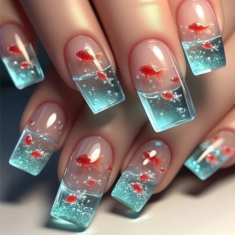 1 Set Press on Nail,Square Fake Nail Stick Glues on Nail False Nail Acrylic Nail