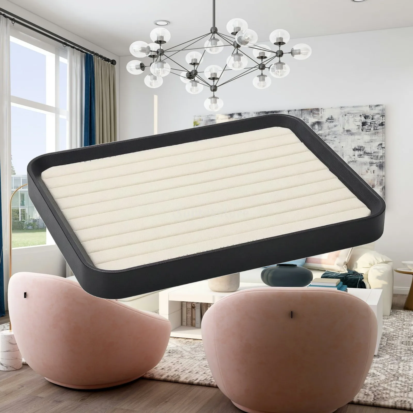 Jewelry Display Tray with Padded Insert Ribbed for Showcases, Boutiques