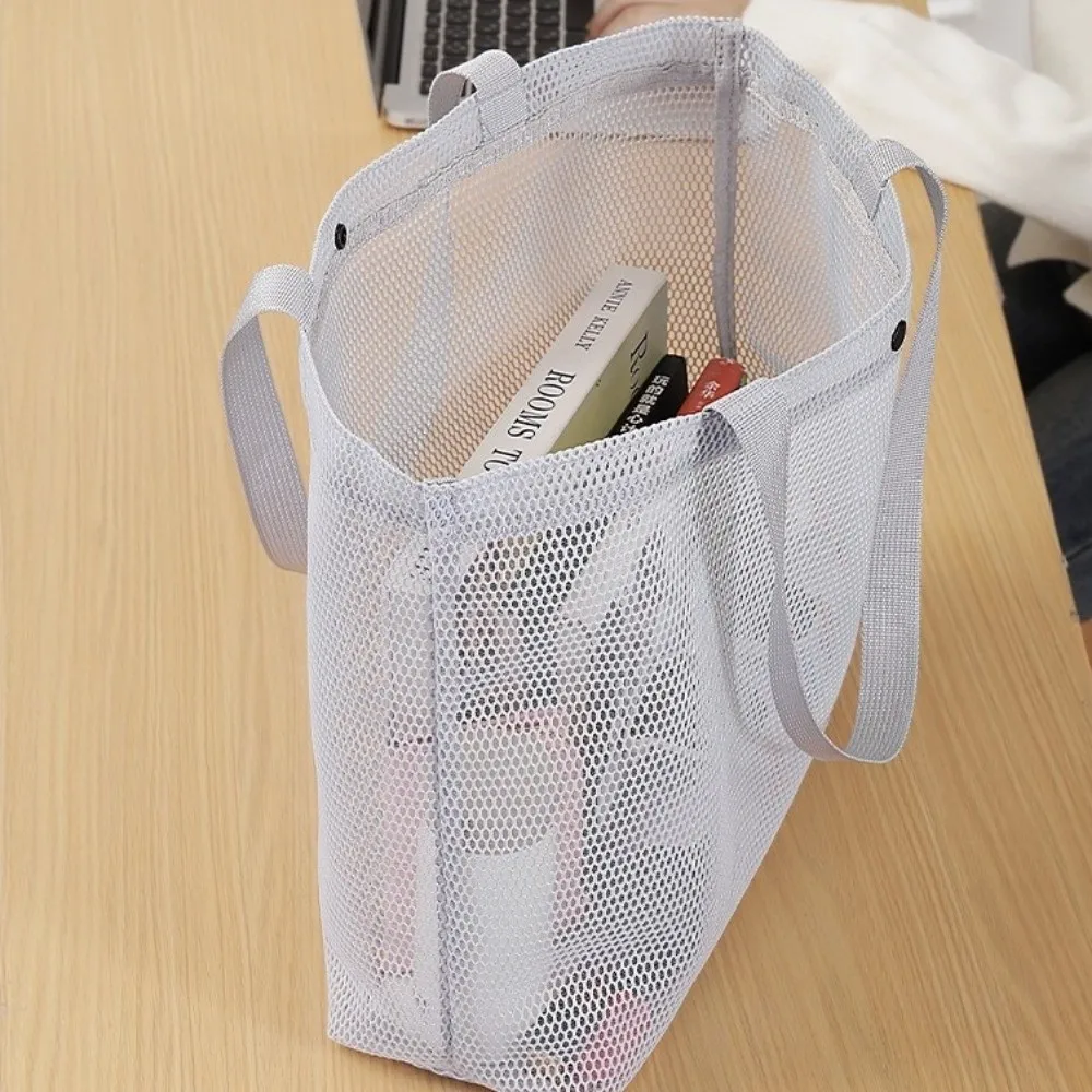 Large Capacity Mesh Beach Bag Lightweight Foldable Shoulder Handbag Hollow Pocket Portable Toiletries Organizer Shopping