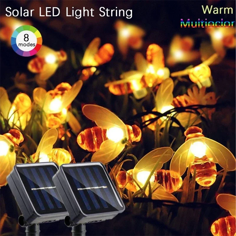 Solar Bee LED String Lights Outdoor Holiday Wedding Party Lighting for Autumnal Garden Tree Fence Balcony Christmas Decoration