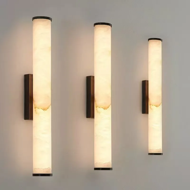 Long Linear Spanish Alabaster Marble Copper Wall Lamp Luxury LED Light Fixture for Home Decor for Bedroom Hotel Wall Mounted