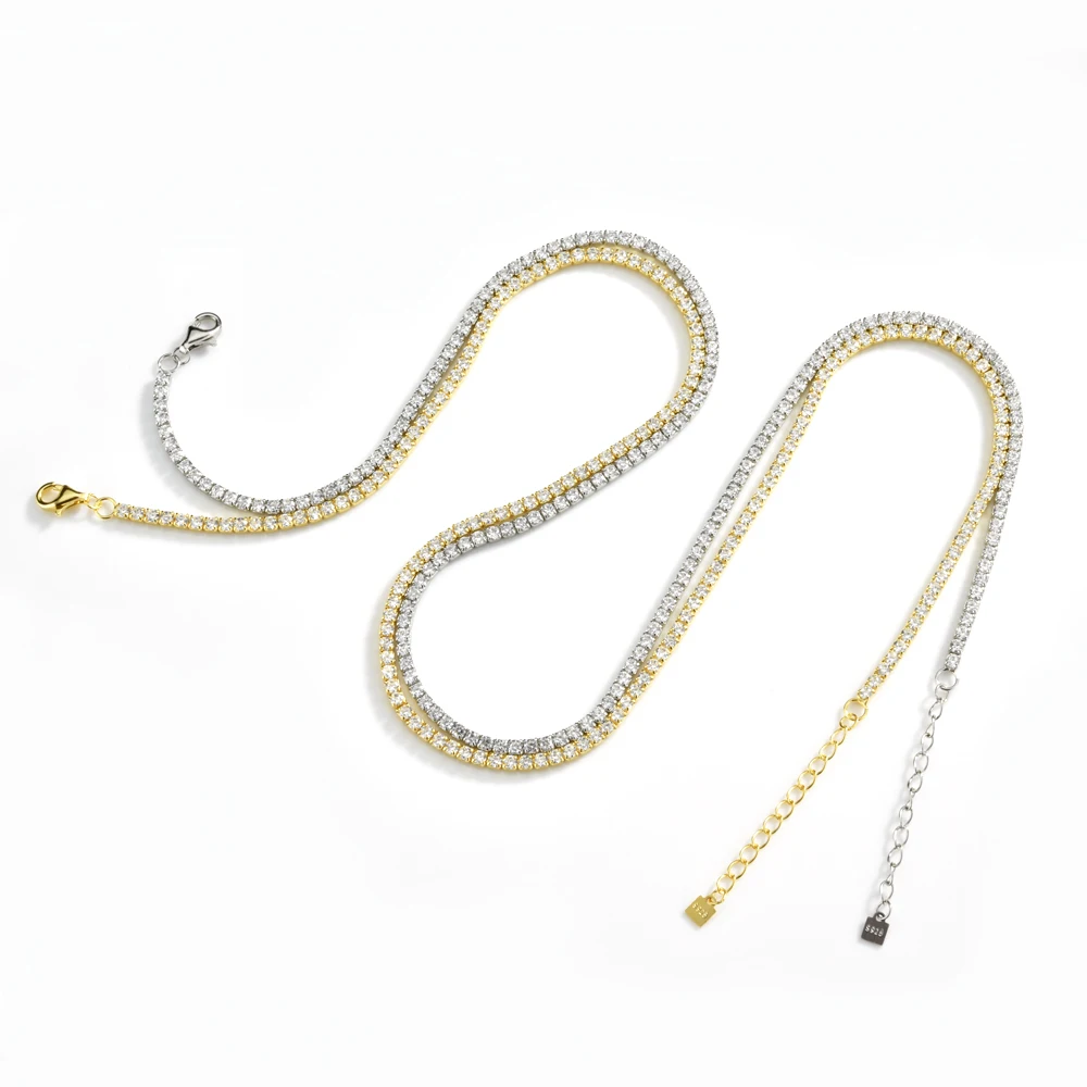 Custom 925 Sterling Silver Tennis Chains 2mm CZ Diamond Beads Hip Hop Jewelry Necklace with Iced 925 Tennis Chains
