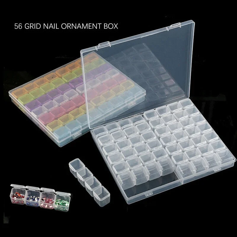 1Pcs 56 Grids Diamond Art Bead Organizer Box Compact & Portable Clear Plastic Case for Jewelry & Gems Storage and Organizing