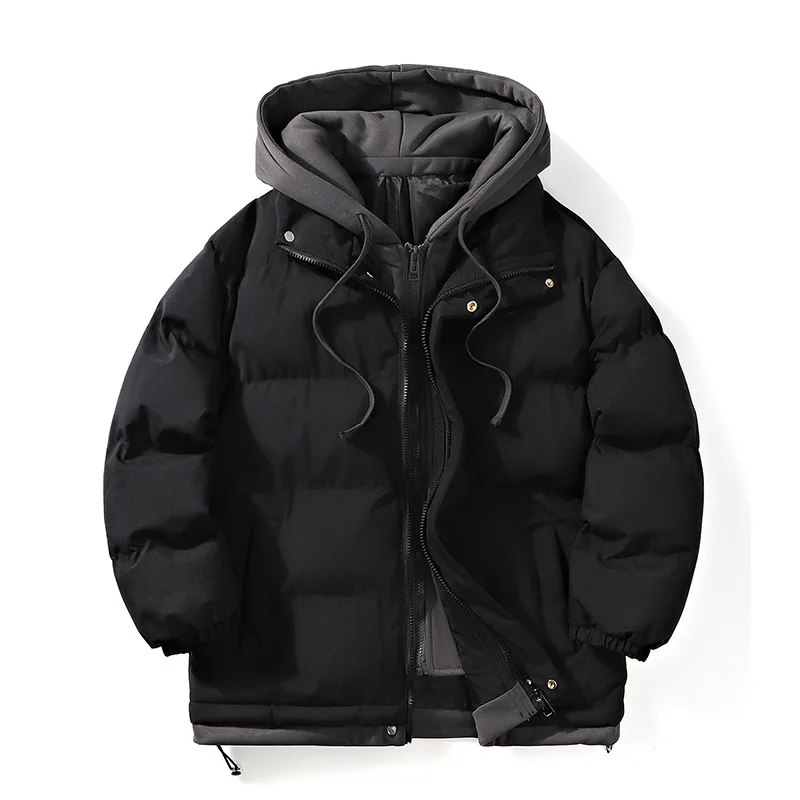 Men's and women's cotton-padded jacket winter hooded fake two pieces thickened couple winter warm down cotton