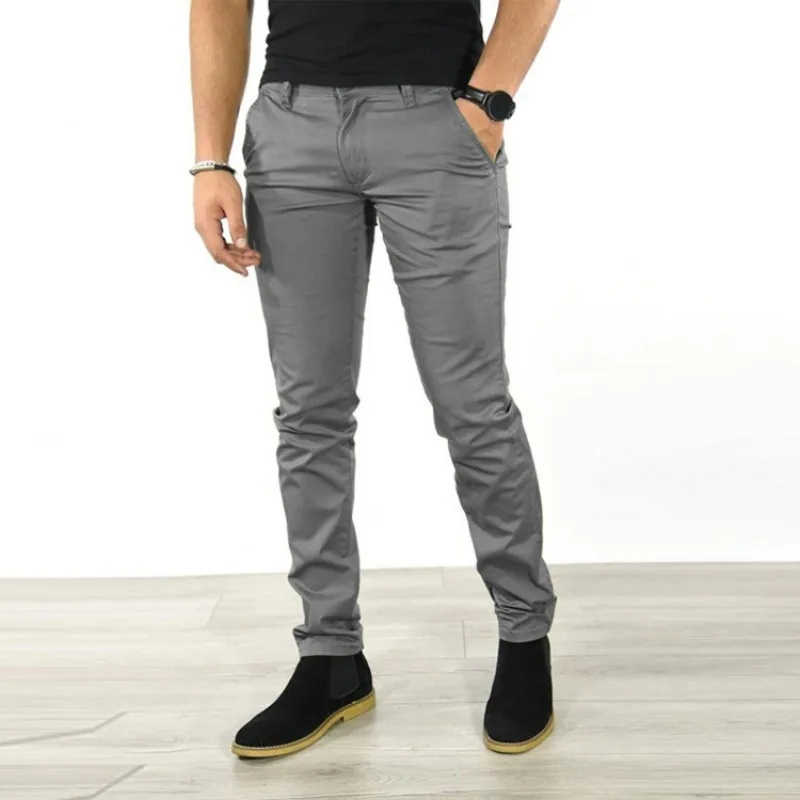 KIDWHXR 2026 Men Pencil Pant Simple Solid Mid Waist Male Slim Trousers Sweatpants Business Office Party Business Man Pants