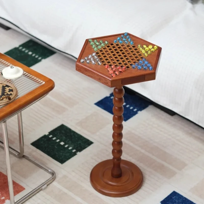 Nordic Checkerboard Side Table | DIY Wooden Coffee Table | Living Room Bedside Stool | French Round End Table for Sofa Balcony