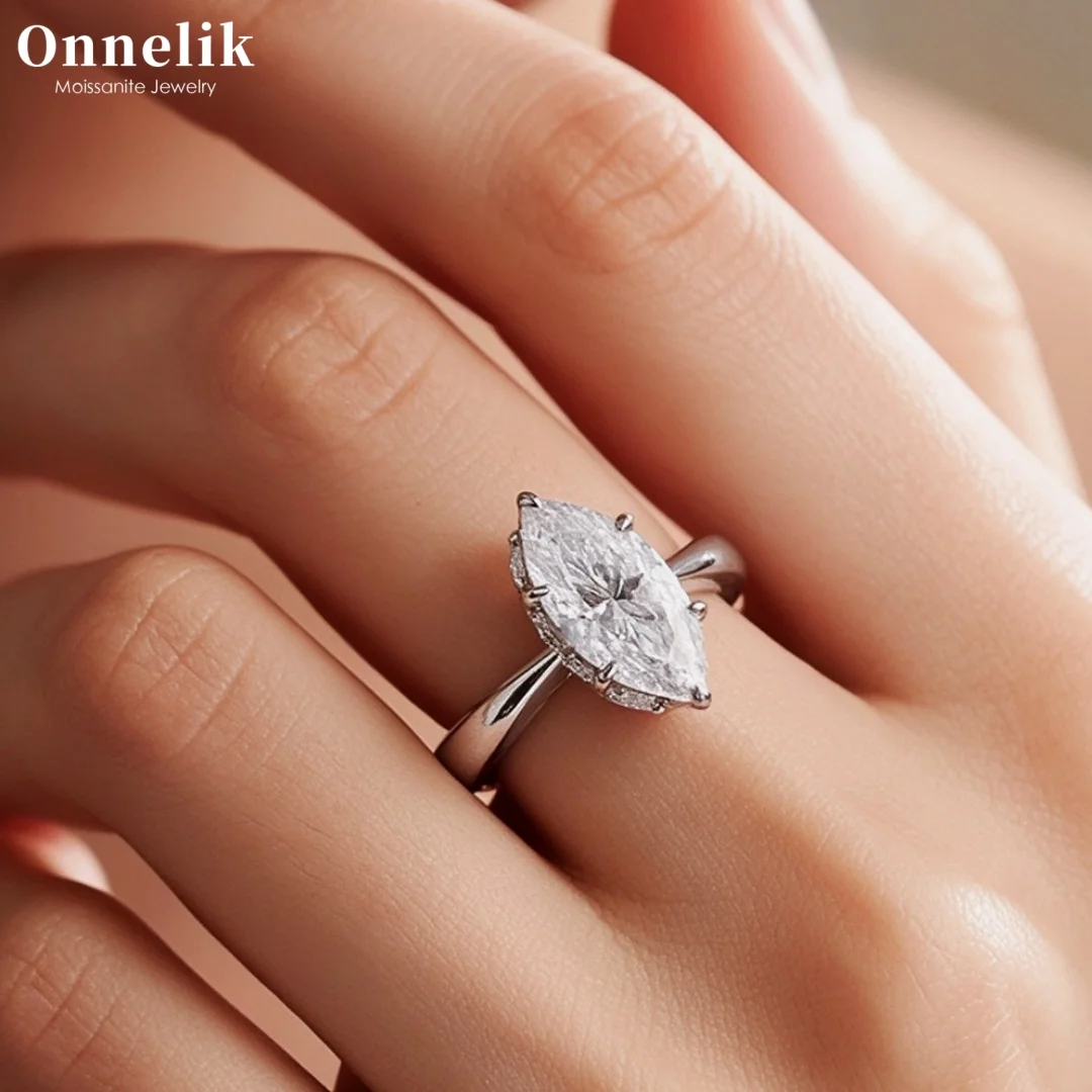 Onnelik 3 Carat Marquise Cut Moissanite Ring Set 925 Sterling Silver Diamond Wedding Bands Gifts Fine Jewelry for Women Gift