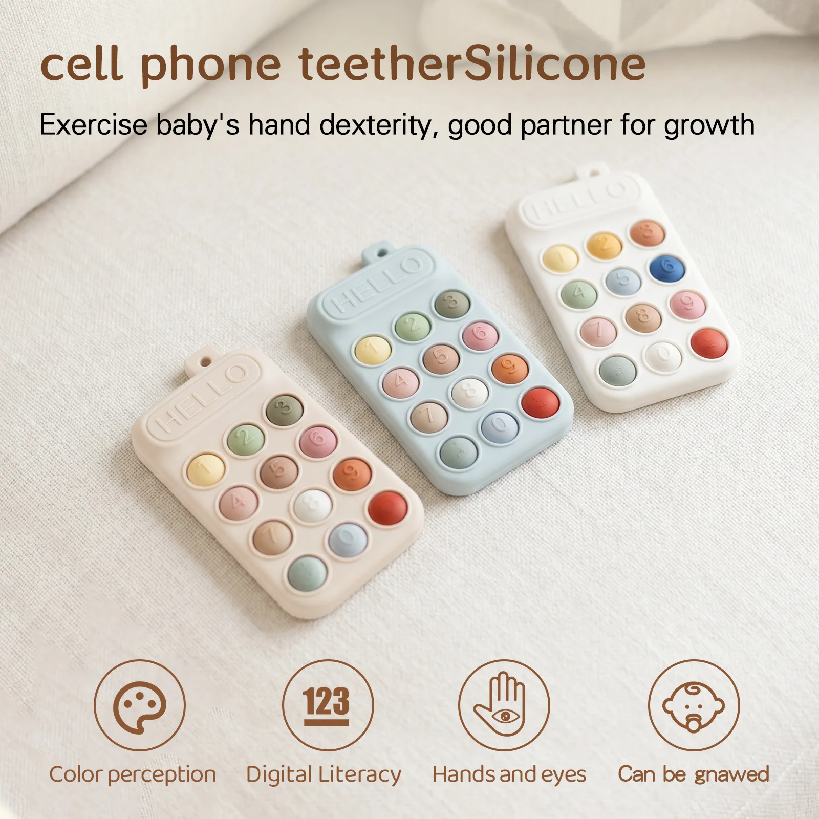 Baby Teething Ring Wooden Teether, Crochet Sheep Rattle, BPA-Free Montessori Toy, Newborn Gift