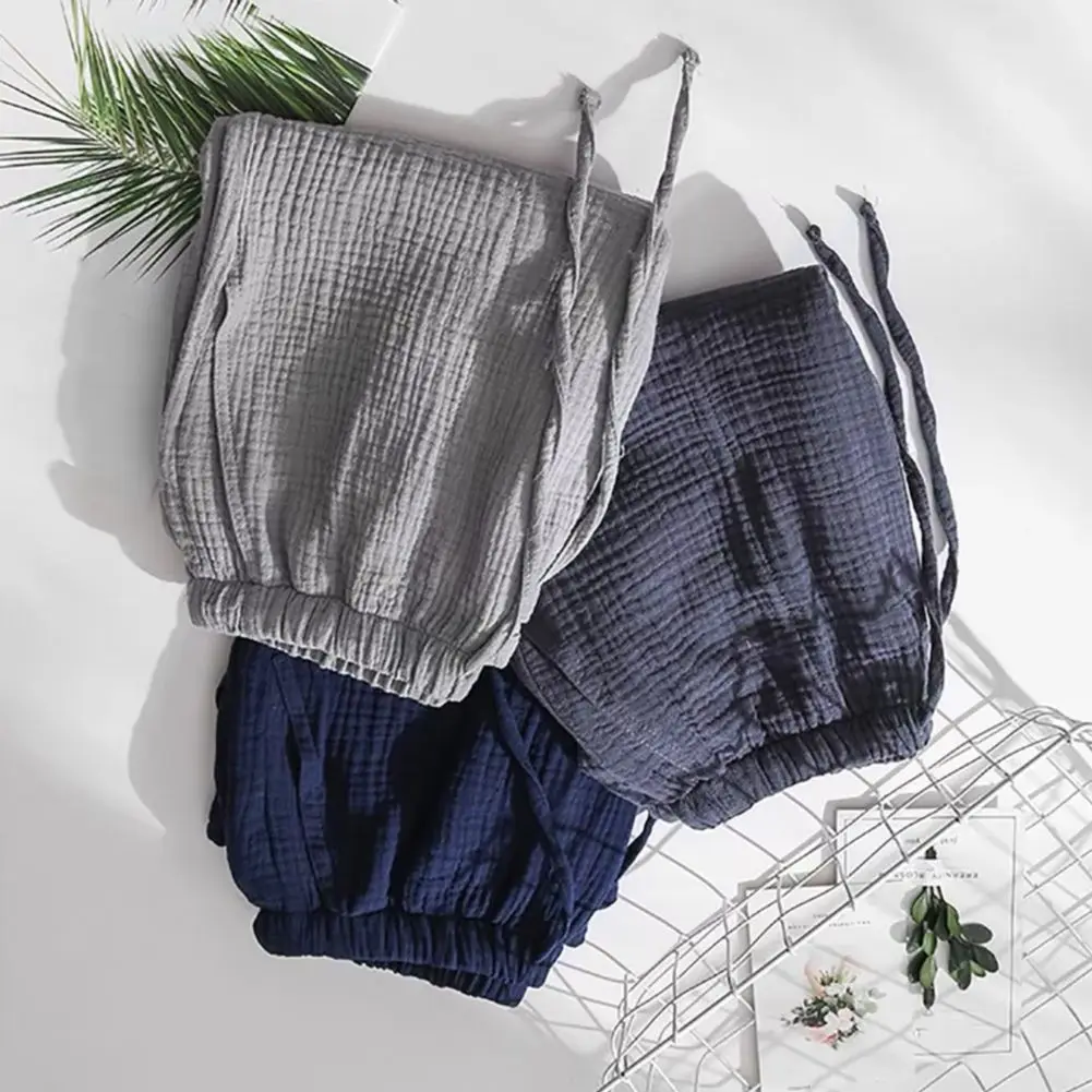 Mid-rise Elastic Waistband Drawstring Pockets Sleeping Shorts Men Summer Casual Short Pajama Shorts Homewear