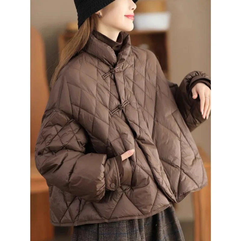 New Chinese Style Women Winter Quilted Coat Frog Button Stand Collar Short Petite Outerwear