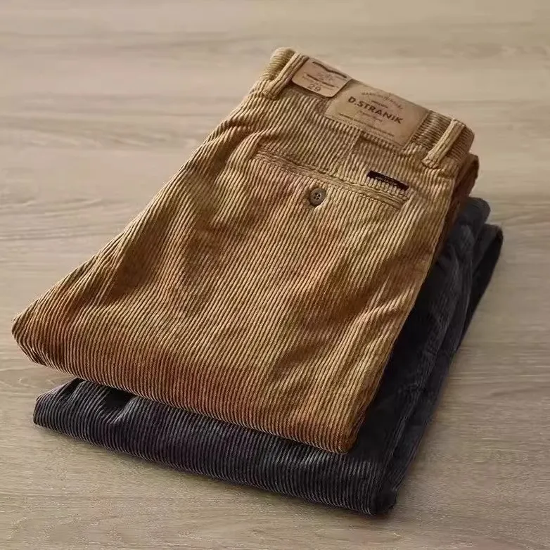 Men's Outdoor Workwear Corduroy Straight Leg Pants Autumn Winter Wear Resistant Dirtproof Warm Casual Sports Trousers