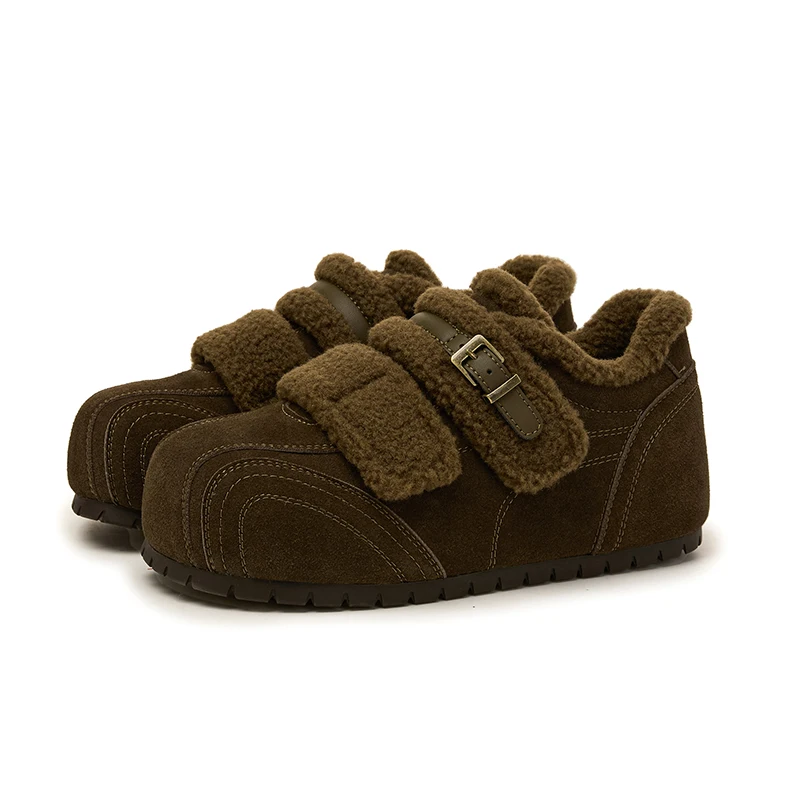 AIYUQI 2026 New Women Winter Warm Fleece Lined Shoes Retro Buckle Strap Round Toe Casual Daily Walking Footwear