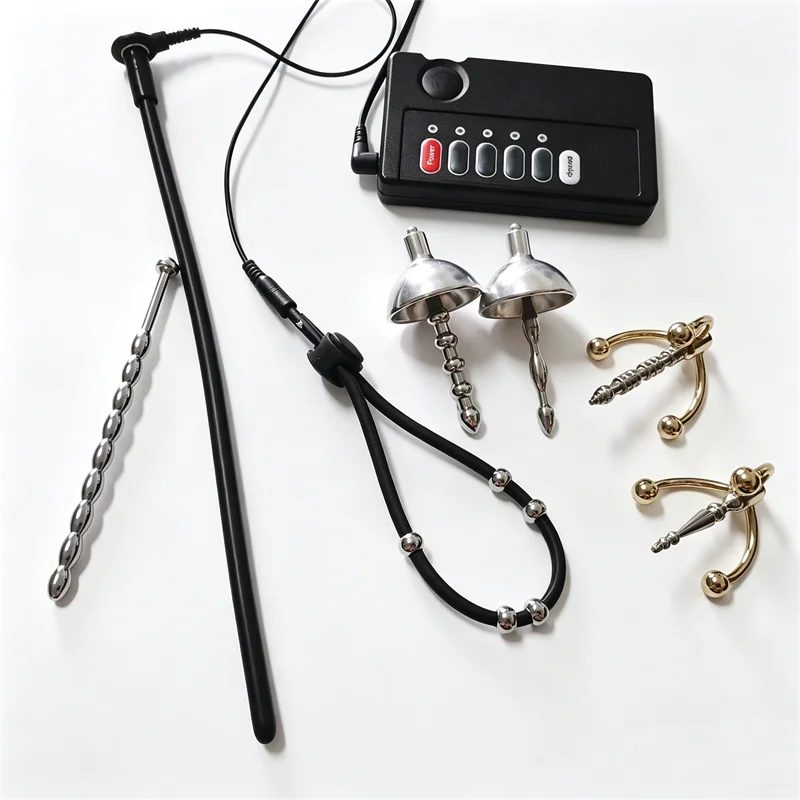 Electric Shock Metal Urethral Sounding Dilator Silicone Penis Plug Cock Rings Horse Eye Rod Sex Toys for Men Gay Masturbation