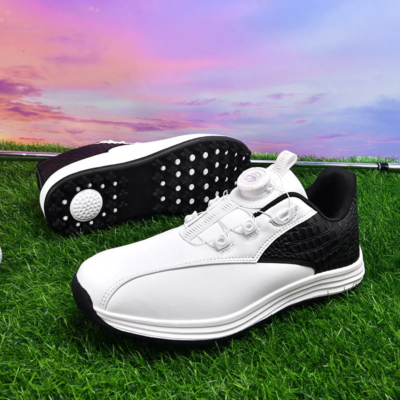 New Men Golf Shoes BOA Rotating Buckle Waterproof Breathable Non-slip Cushioned Golf Sneakers Outdoor Training Golf Footwear