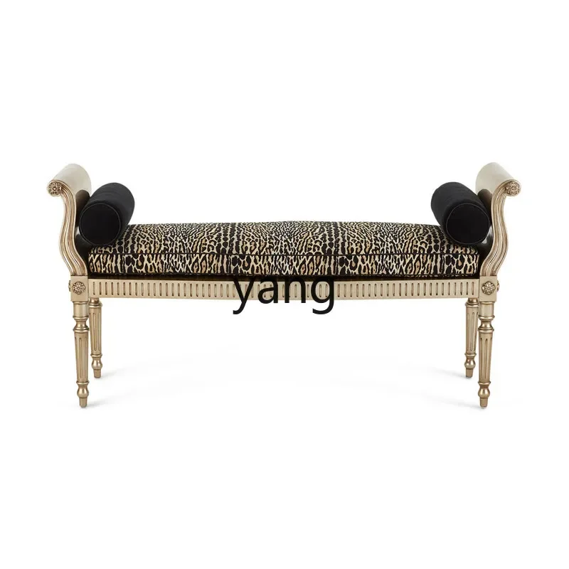 CX neoclassical solid wood shoe changing stool entry door light luxury solid wood carving flower bench