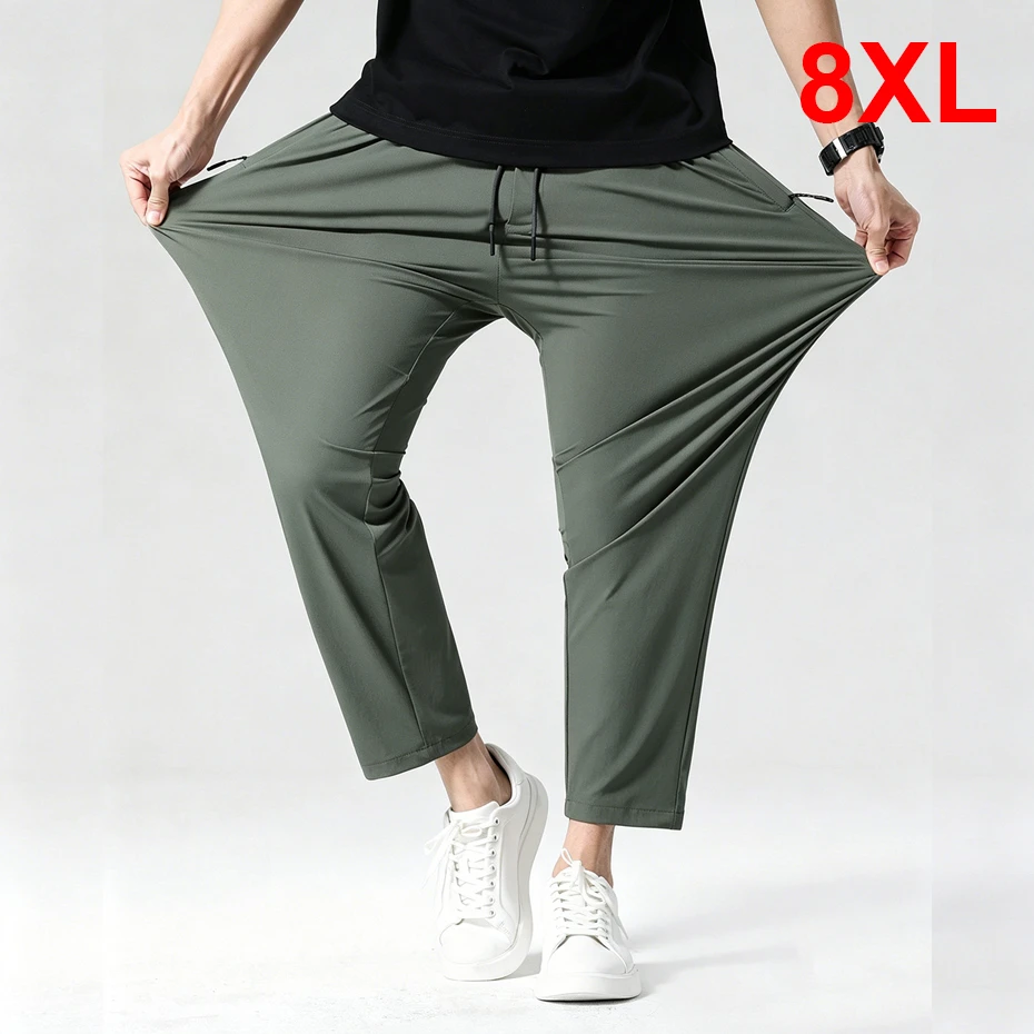 Summer Cool Pants Men 8XL Plus Size Stretch Pants Fashion Casual Straight Trousers Male Big Size 8XL