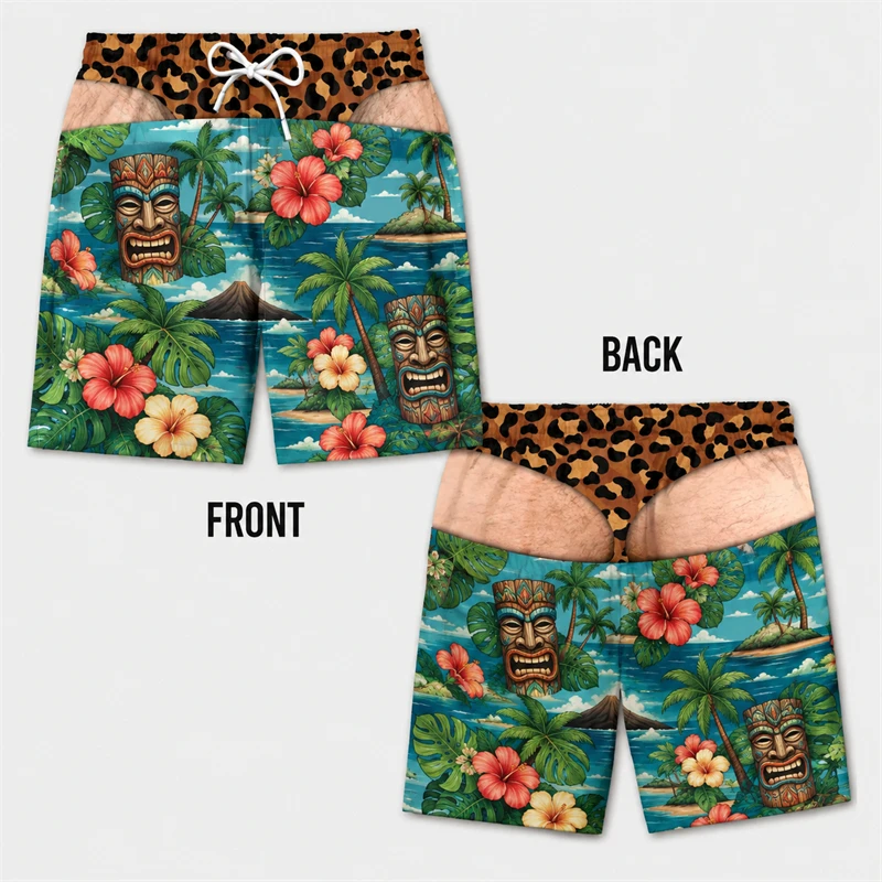 Fun Fake Hip Pattern 3D Print Men Hawaiian Beach Shorts Tropical Funny Party Beach Shorts Summer Quick Dry Swim Trunks Boyfriend
