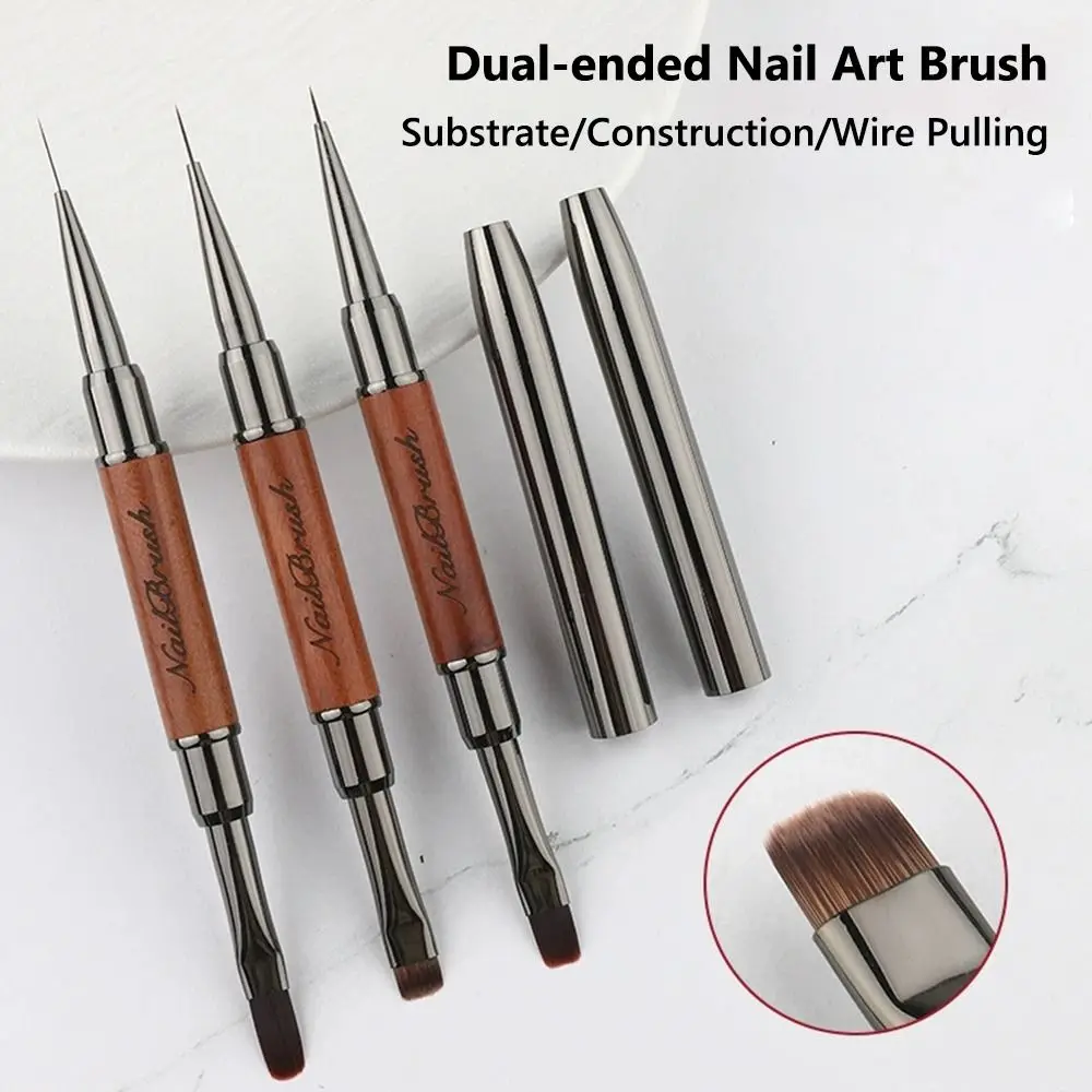 New Sandalwood Pole Nail Art Brush Dual-ended Professional Nail Art Phototherapy Pen Nail Art Painting Pen Nail Art Design