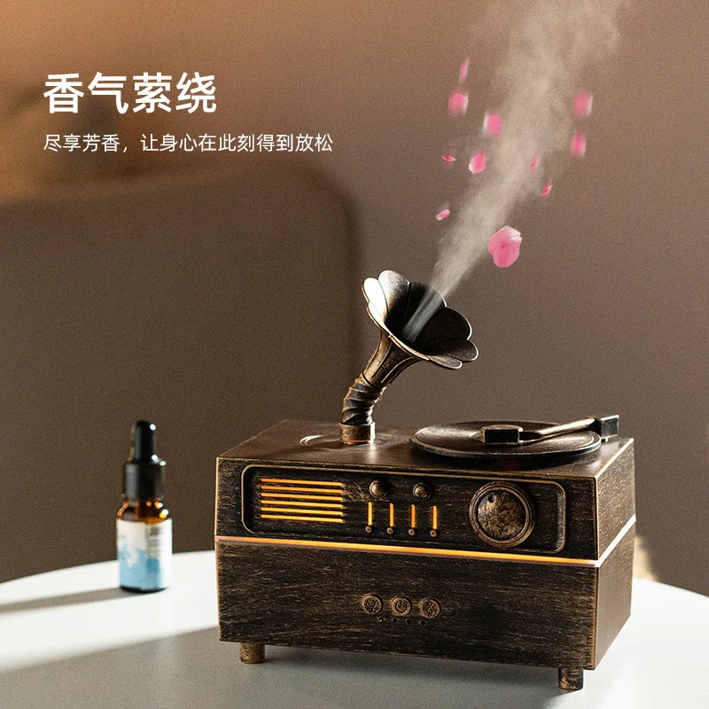 Aroma diffuser, vintage rotary gramophone, bluetooth, audio creative ornaments, cross-border colorful ambient lights, air humidi
