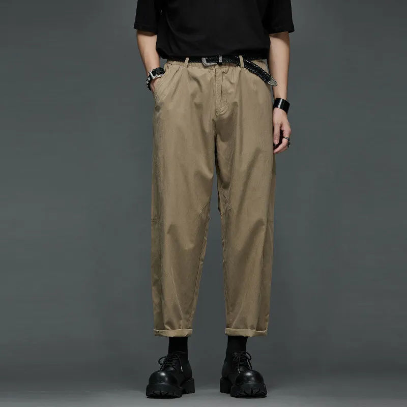 Quality 5743 Cotton Japanese-Style Retro Men's Straight Loose, Simple and All-Matching Cropped Casual Pants