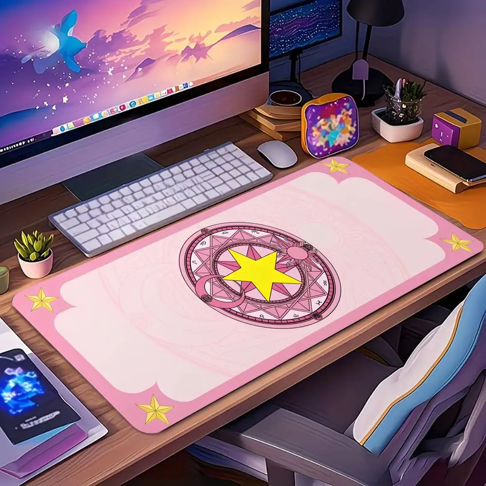 Pink Magic Star Anime PC Accessories large mouse pad desk pad rubber anti-slip edge locking office mat gaming mats Computer Desk