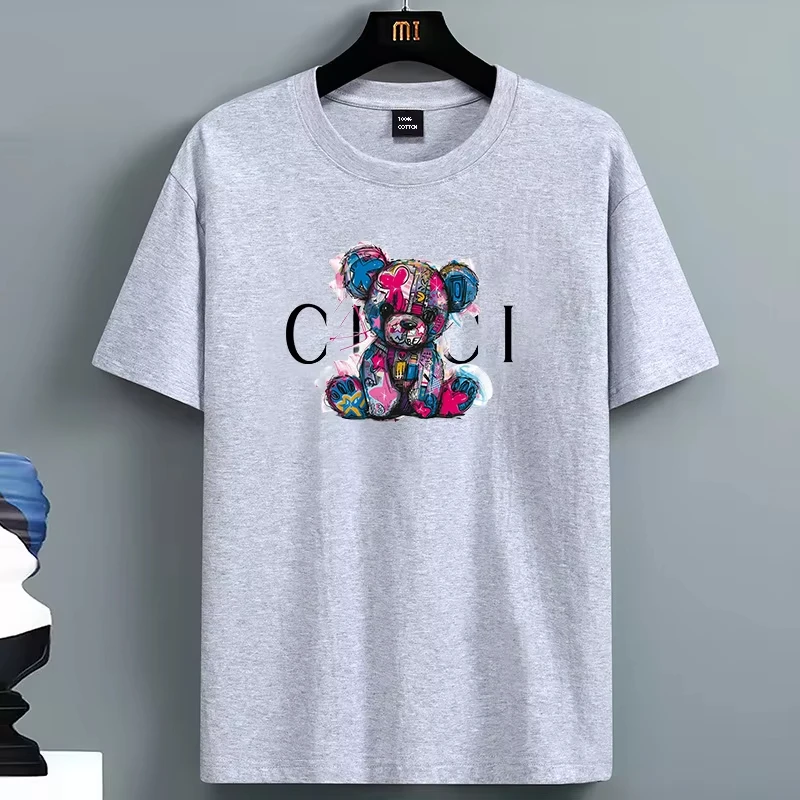 Men's Graffiti Bear Printed 2026 T-Shirt Cotton O-neck Short Sleeve Summer Casual Sports Top City Vibe High Quality Ins Y2k