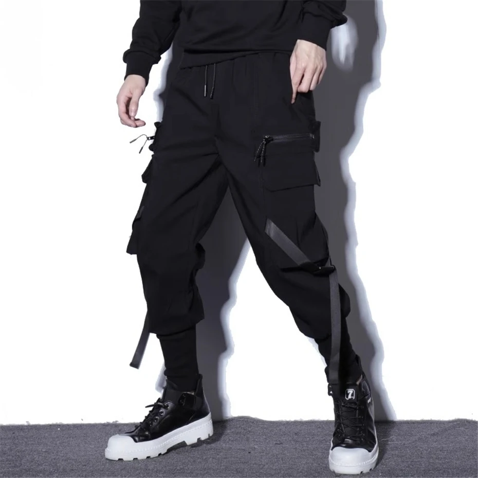 Tactical Black Joggers Pants Mens Streetwear Hip Hop Punk Casual Trousers Men Large Pockets Baggy Cargo Ankle Length Pant Male