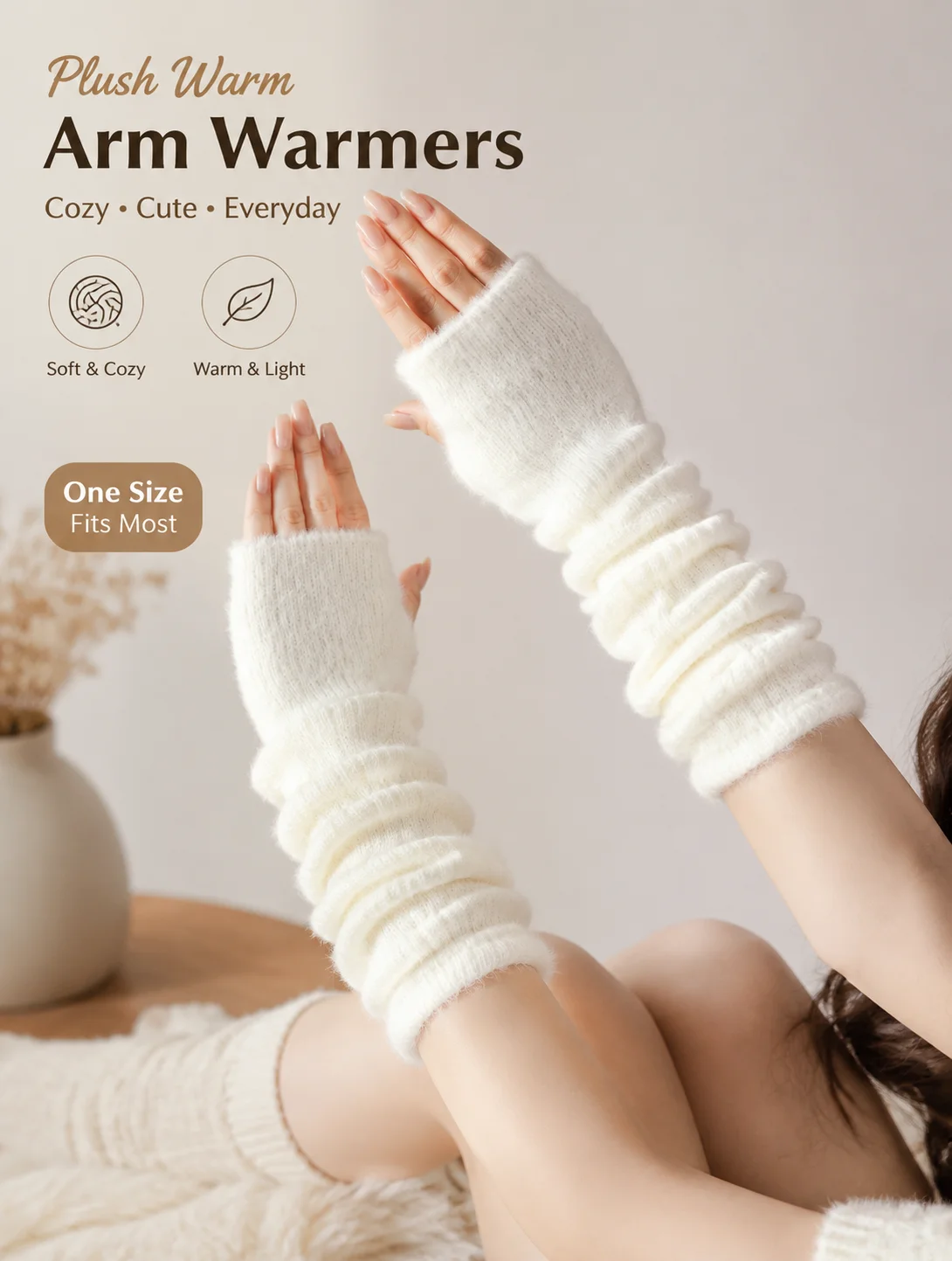 Warm Plush Arm Warmers Winter Knit Half Finger Gloves Korean Japanese Cute Puff Sleeve Covers