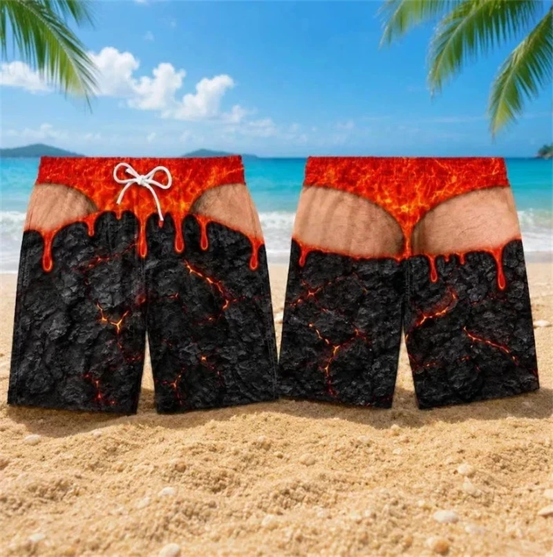 3D Print Fake Skin Board Shorts Fun Beach Party Swim Trunks For Men Summer Fashion Viral Beach Shorts Boyfriend Husband Fun Gift