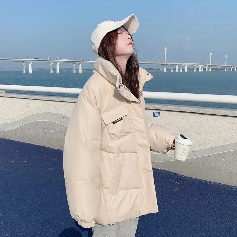 Women Stand Collar Thick Cotton Coat Short Warm Winter Padded Jacket Fashion Casual Outerwear