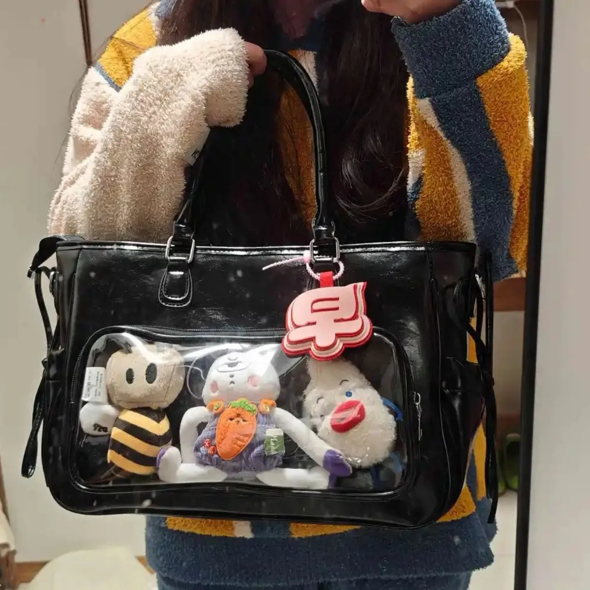 Y2K New Concert Ita Bag JK Large Capacity Shoulder Bag Cute Girl Transparent Backpack Exhibition DIY Badge Display Crossbody Bag