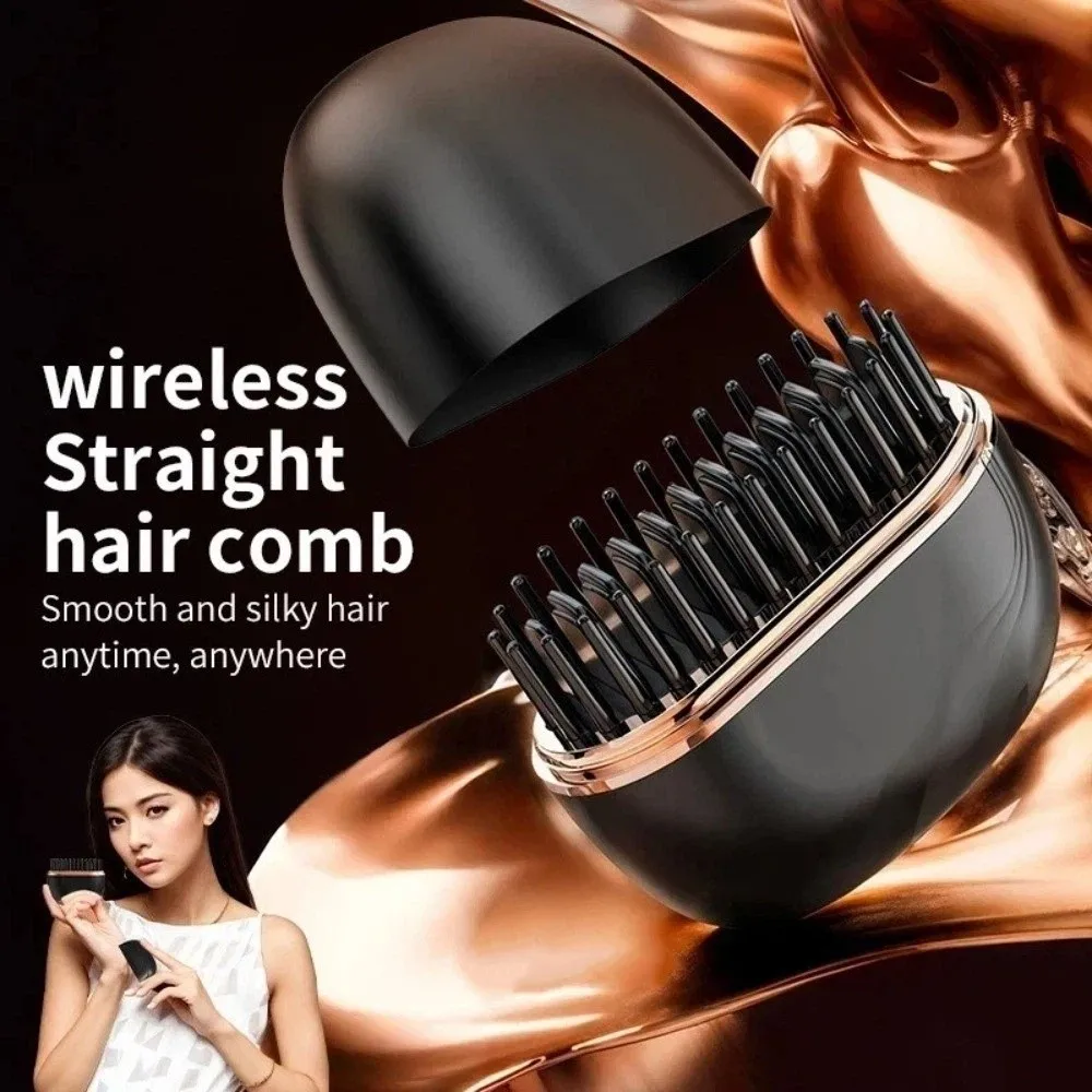 USB Charging Wireless Bangs Comb Fast Heating Frizz-Free Mini Straight Hair Brush Cordless Rechargeable