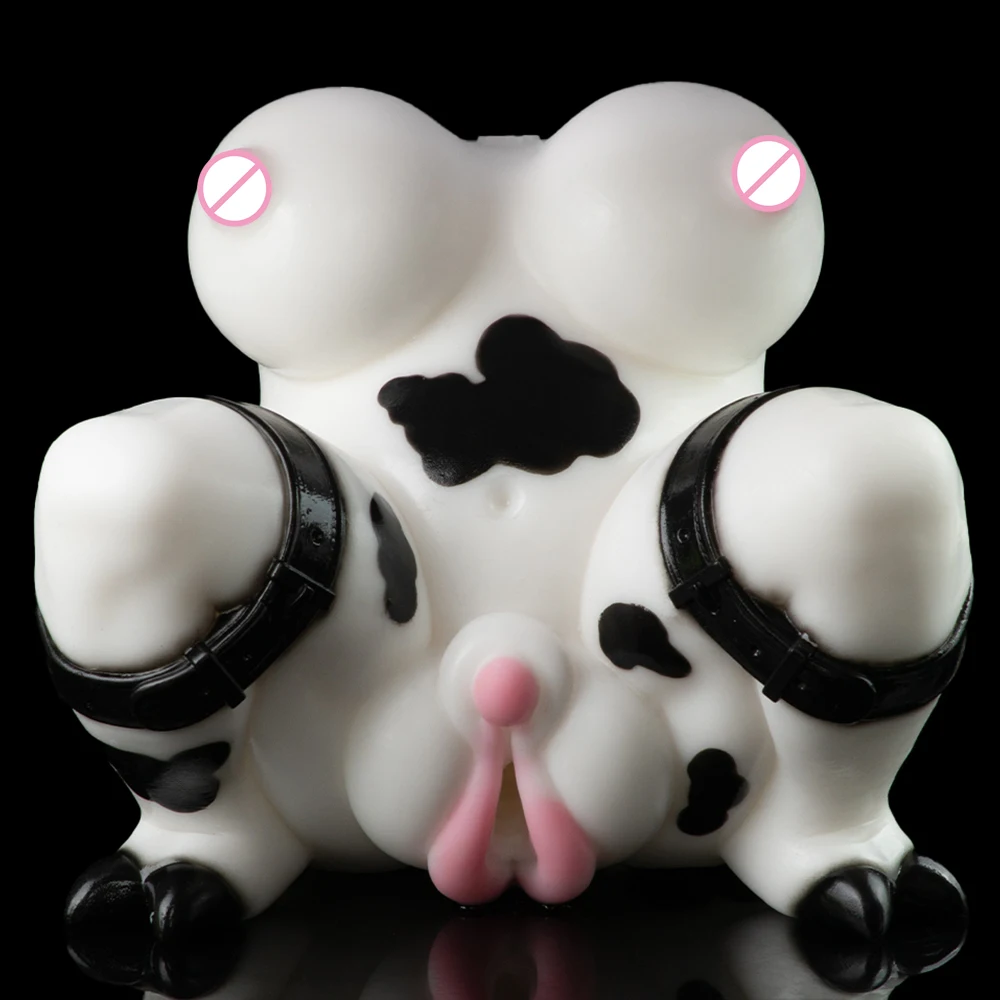 GEEBA Anime Cow Realistic Vagina Masturbator With Storage Bag Soft Silicone Pocket Pussy Manual Stroker Cup Adult Sex Toys 18+