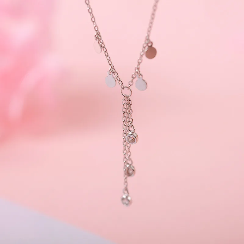 European 925 Silver Versatile Simple Shiny Zircon Pendant Round Necklace Women's Birthday Party Valentine's Day