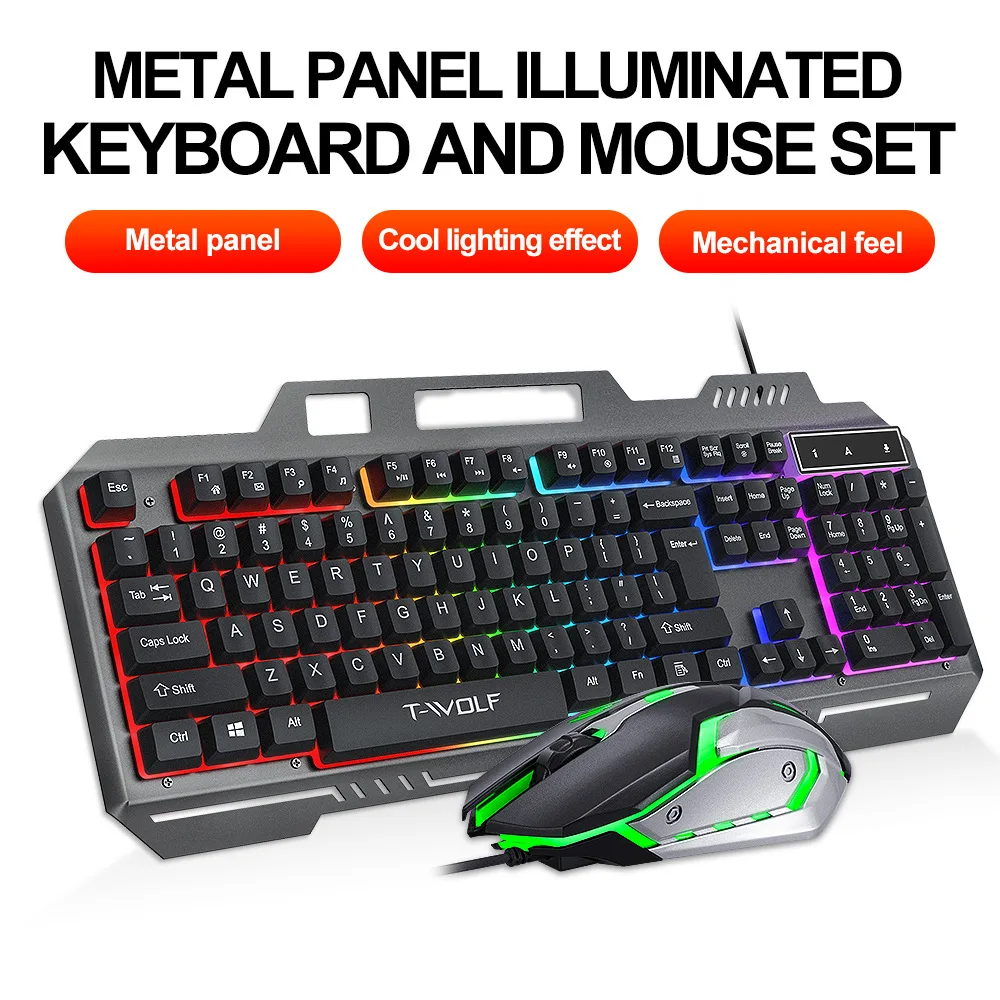 RGB Backlit Gaming Wired Mechanical Feel Keyboard and Mouse Combo Metal Panel Ergonomic Gamer Keyboard Set For PC Laptop Tablet