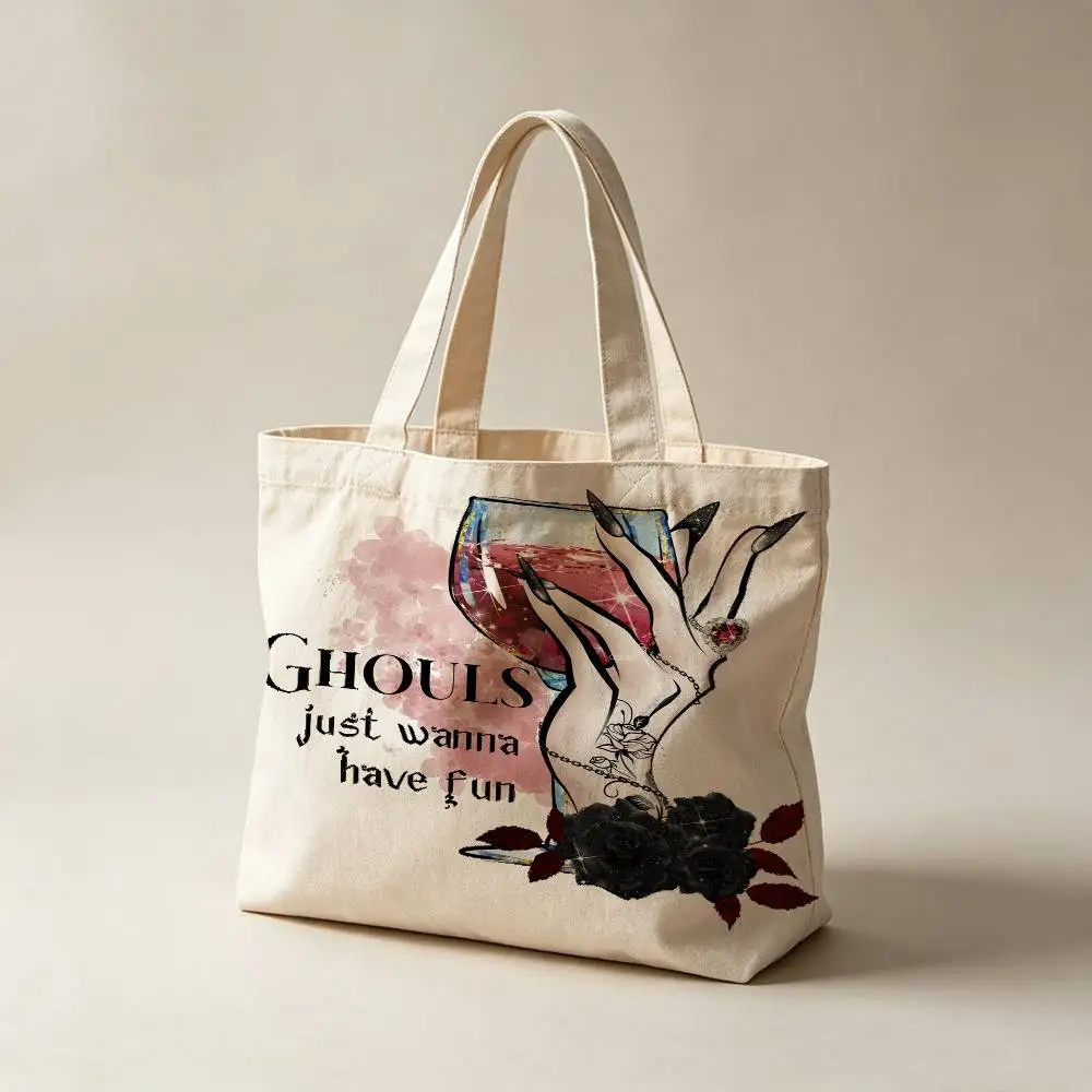 Gothic-style Vampire Canvas Tote Bag Waterproof Lining Large Capacity Reusable Shopping Bags Casual Student Daily Handbag
